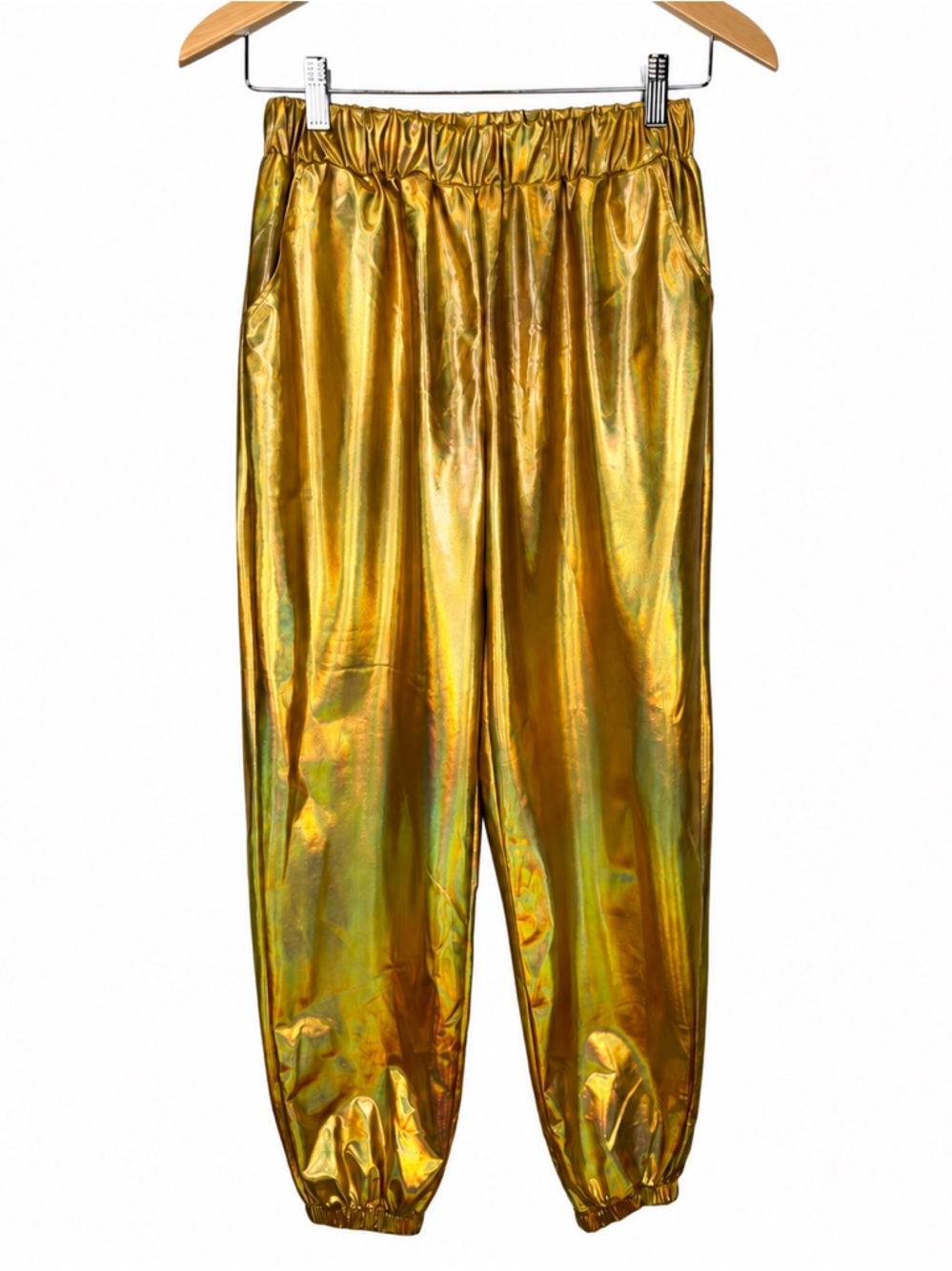 PUMPKINO Gold Holographic Jogger Pants Metallic Festival Rave Y2K Size Small